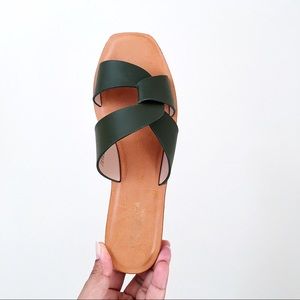 Messeca New York Tyla Dark Olive Leather Sandals
